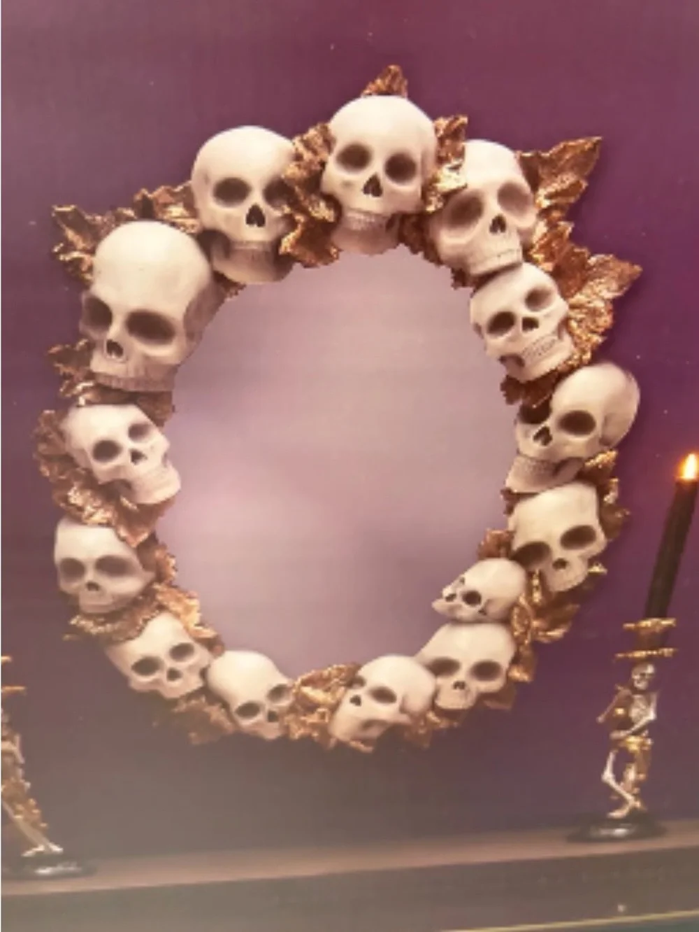 Christian Siriano White Skull and Gold Leaf Round Wall Mirror